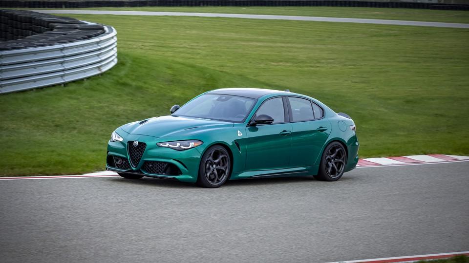 2024 Alfa Romeo Giulia Quadrifoglio driving on a racetrack