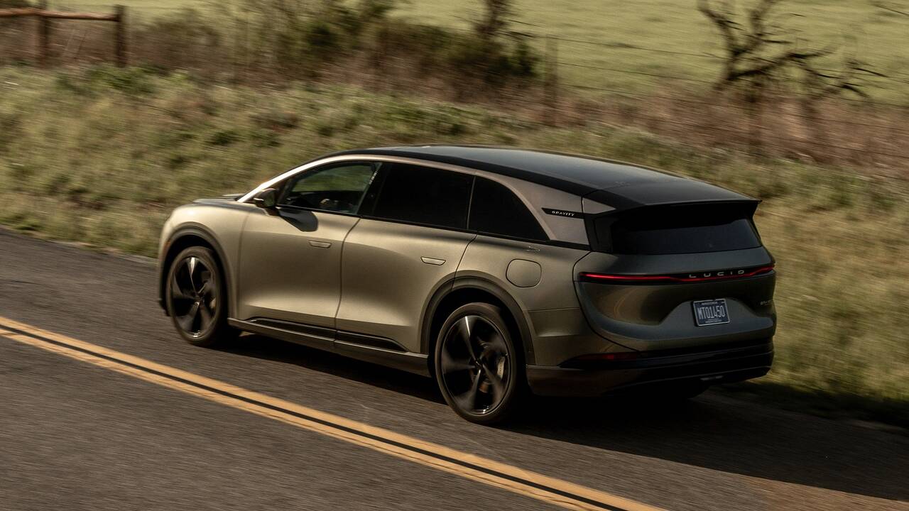 2026 Lucid Gravity driving rear view