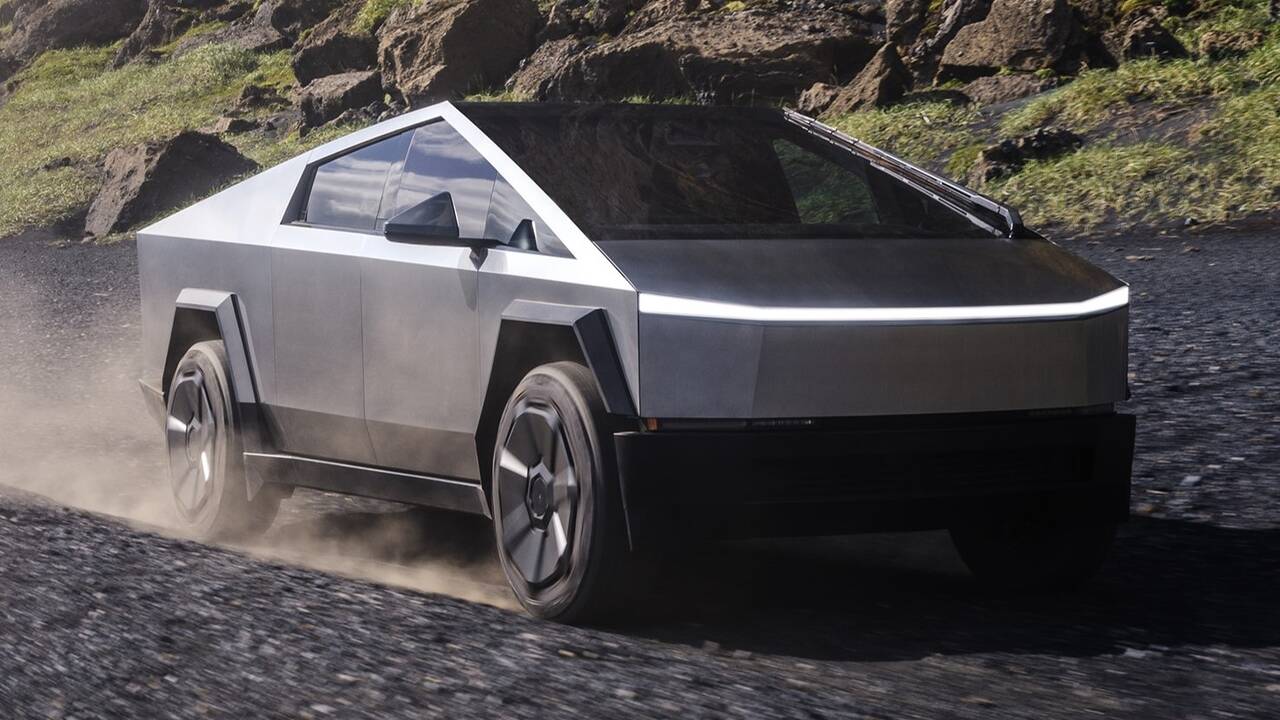 2025 Tesla Cybertruck driving front view