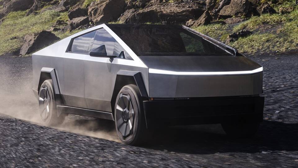 2025 Tesla Cybertruck driving front view