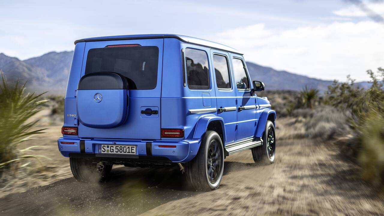 2025 Mercedes-Benz Electric G-Class driving rear view
