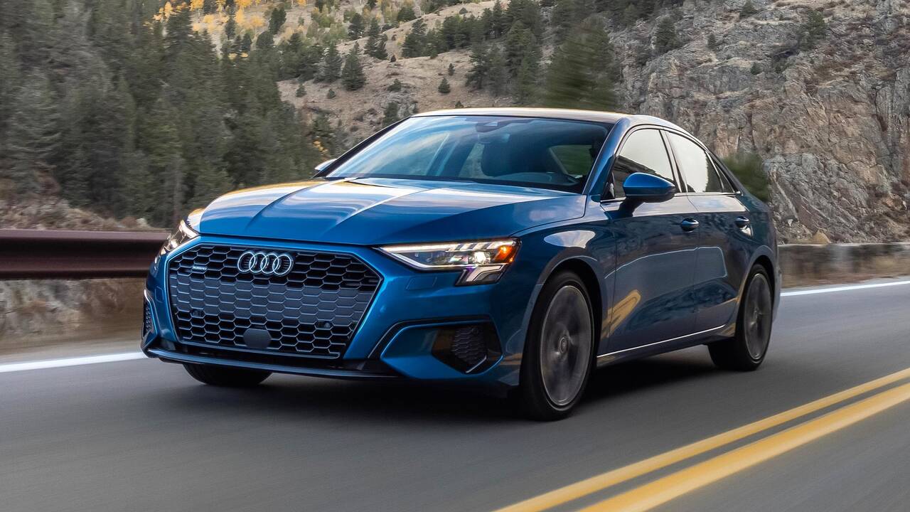 2024 Audi A3 driving on a mountain road
