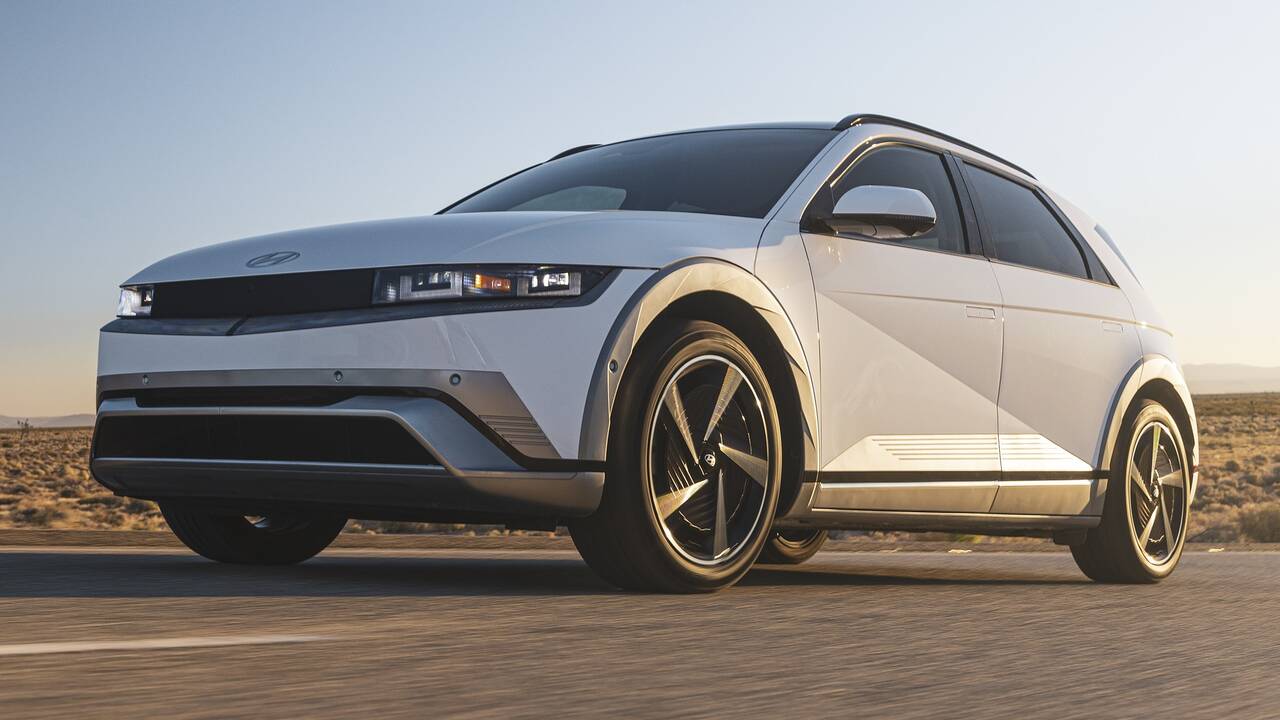 2025 Hyundai Ioniq 5 driving front side view - low angle