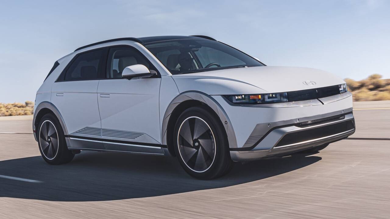 2025 Hyundai Ioniq 5 driving front view - side angle