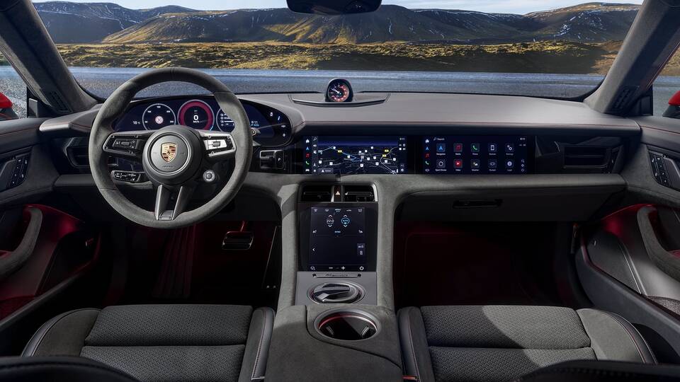 2025 Porsche Taycan front interior and dashboard