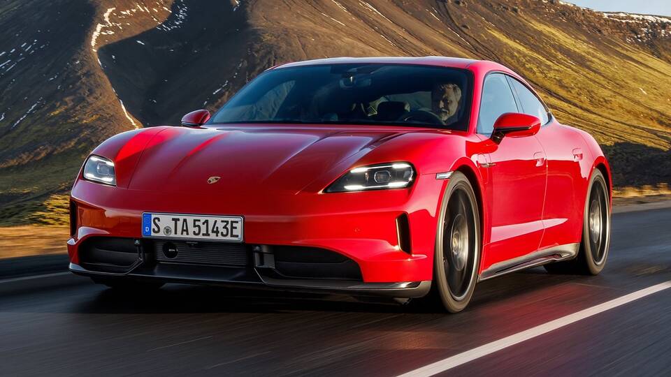 2025 Porsche Taycan GTS driving front view