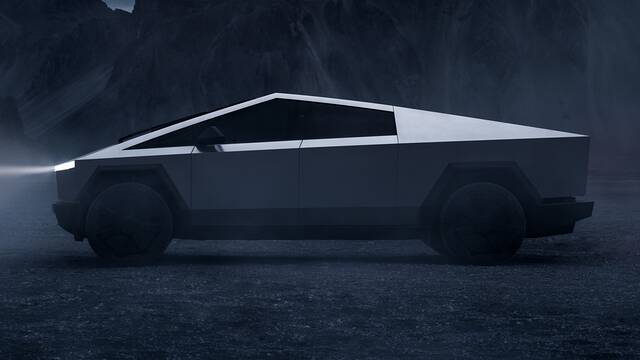 2025 Tesla Cybertruck parked side view - profile
