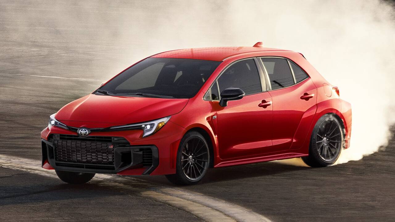2025 Toyota GR Corolla driving front view - drifting