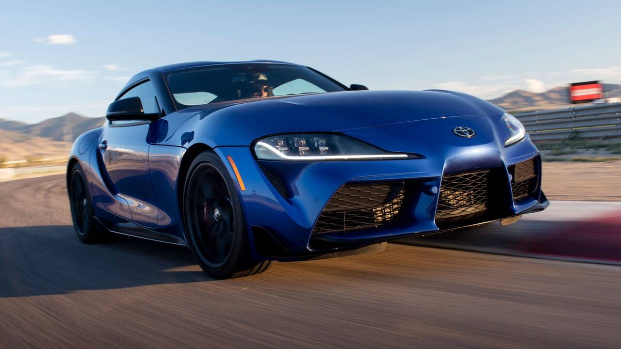 2025 Toyota GR Supra driving on a racetrack