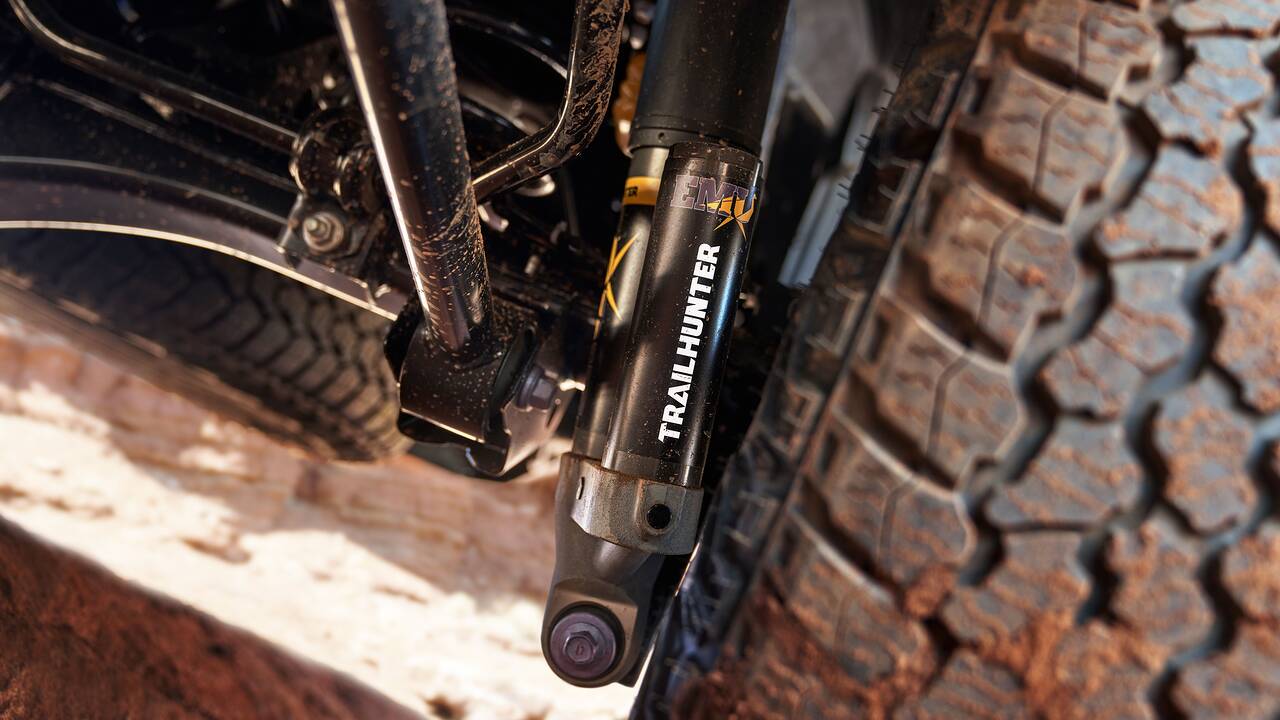 2025 Toyota Tacoma Trailhunter suspension detail - Old Man Emu shocks